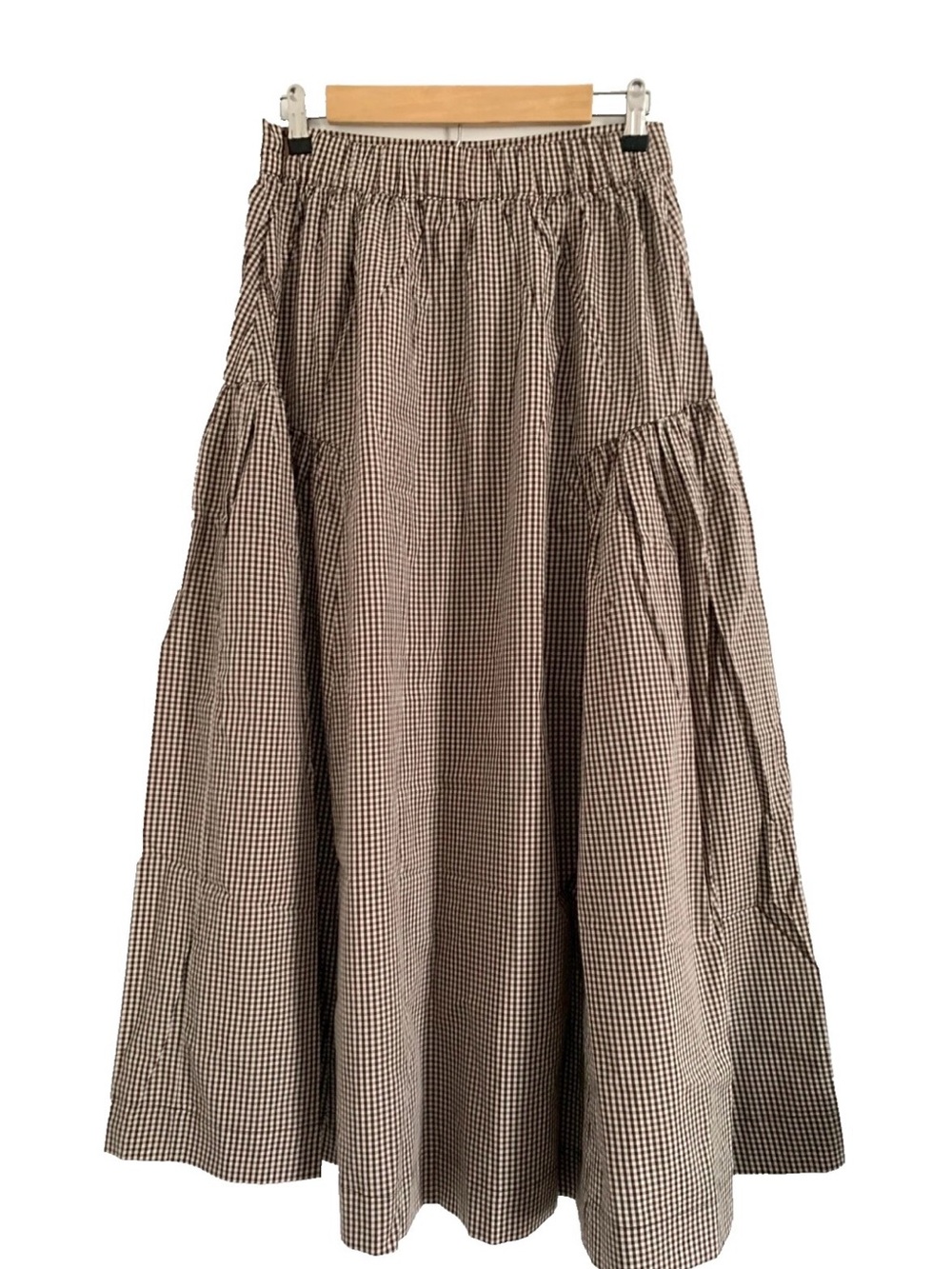 NWT Caroline Constas Brown Gingham Lace Trim Crop Top Maxi Skirt Set Small S - Picture 8 of 16